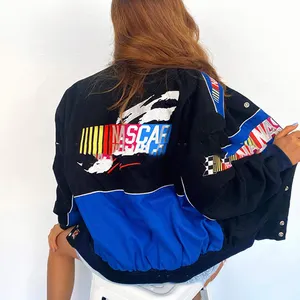 2021 New Fashion Printed Zipper Long Sleeve Racing Jacket Women Vintage Sport Style Bomber Coat Jacket