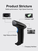 Lecteur de codes-barres 1D 2D QR portable USB sans fil très rentable en stock pour la gestion des paiements et des magasins