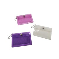 Dompet Kartu Wanita Model Ins Girl Tahan Air Transparan PVC Berkilau, Dompet Leher Lipat, Dompet Koin, Sablon UV Coating