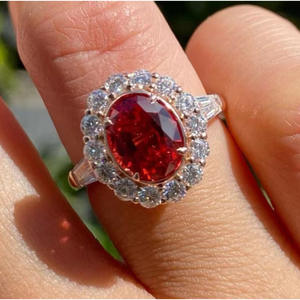 Three Heroes Gold Plated <b>Pigeon</b> Blood Red Ruby Ring Flower Shape Pave Setting <b>Gift</b> Jewelry - Product Image 1