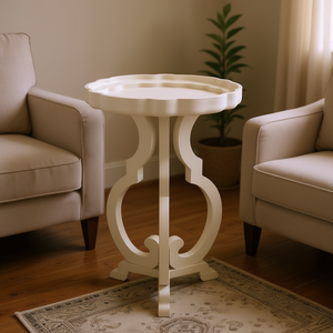 โต๊ะข้างโซฟาสไตล์ฝรั่งเศส PARISLOFT สีครีมขาว ขอบถาดโค้งมน ขาโค้งมน ทำจากไม้ สำหรับห้องนั่งเล่น - Product Image 2