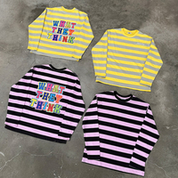 T-shirts à manches longues rayés personnalisés Squirorkop, streetwear, coupe ample pour hommes, t-shirt en coton vintage délavé à col rond