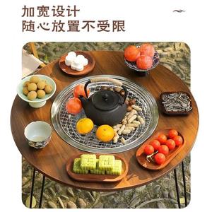 Mesa de Té Plegable para Exteriores con Tablero Redondo de Madera y Patas de Metal, Portátil para Camping y Picnic - Product Image 4