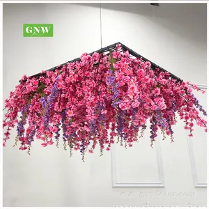 GNW Artificial Peach And Violet High Quality Wedding Decor Silk Plant Panel Artificial Decorative Flower Ceiling
