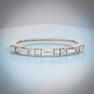 Anillo de Compromiso de Diamantes Blancos Cultivados en Laboratorio para Mujer, Corte Baguette, Media Eternidad Redonda, Oro 10K 14K 18K, Plata 925 935 - Product Image 1