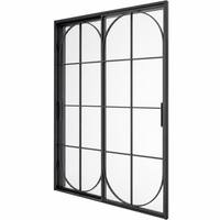 Porte coulissante en verre avec cadre en aluminium noir sur mesure, verre texturé martelé, 36 panneaux, pour séparateur de pièce à domicile