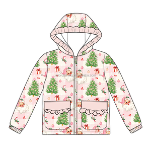 Chaqueta cortavientos con capucha y cremallera completa para niñas, con ribete de volantes y bolsillos, de poliéster, para niños, con logotipo personalizado, color y talla personalizables. - Product Image 3
