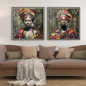 Moderne Muurkunstfoto 'S Voor Huiswoonkamer Decor Abstracte Afrikaanse Vrouw Portret Canvas Schilderij Posters En Prints