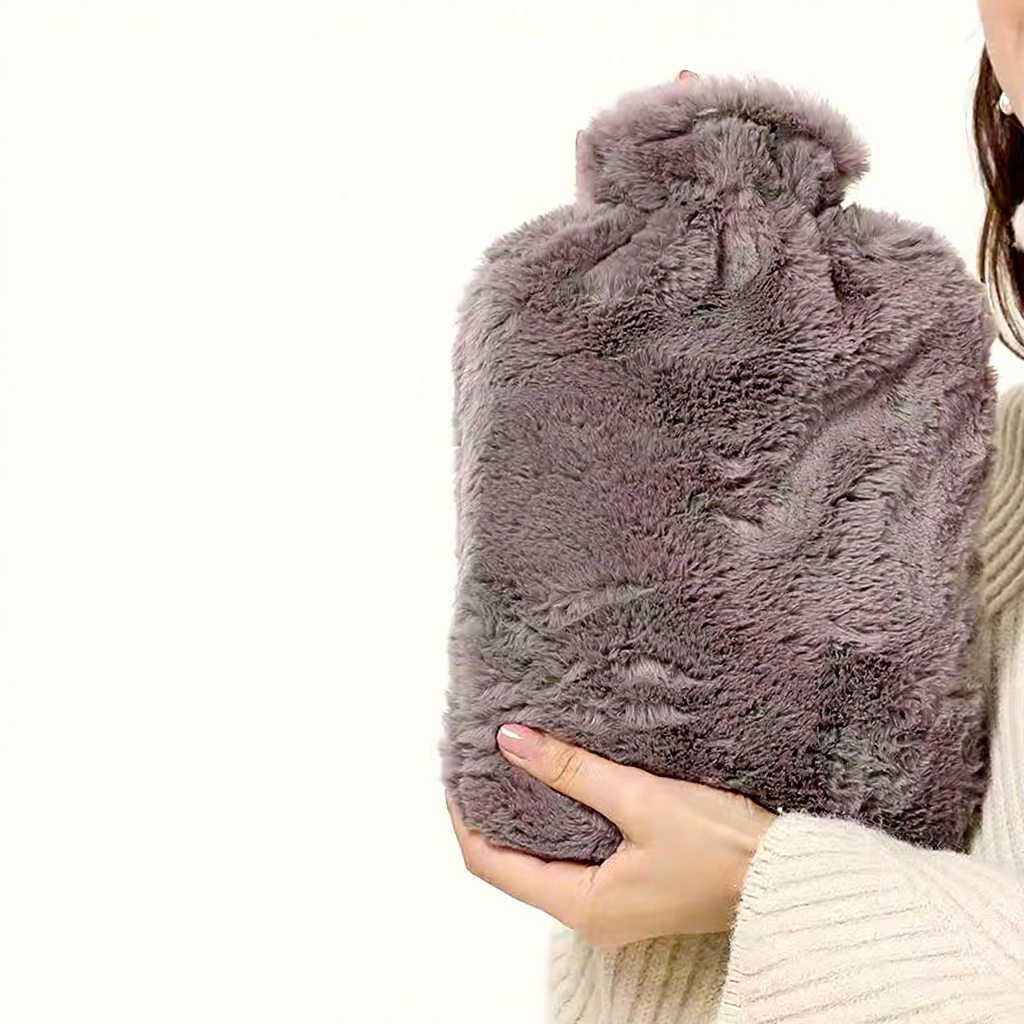 Sac d'eau chaude en velours lapin gris "1000ml]