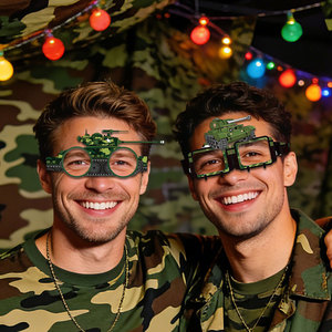 Lunettes de fête à thème camouflage, lot de 12, accessoires pour photomaton, décorations d'anniversaire, style festif sportif, en plastique et papier - Product Image 2