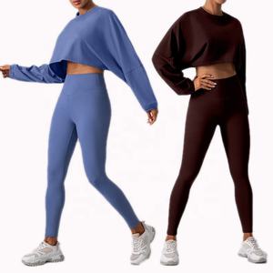 2024 Nieuwe Fitnesskleding <span class=keywords><strong>Workout</strong></span> Sets Lange Mouwen Crop Top Sport Gym Leggings <span class=keywords><strong>Workout</strong></span> Sets Voor Dames - Product Image 1
