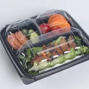 9x9 Vented Restaurant Togo Container Plastic Plates Salad 1 Compartment Food Boxes Eco Two Color Hinged To Go Containers