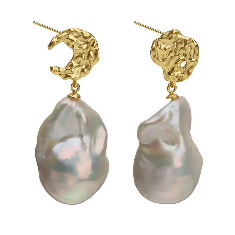 Pearl Earrings retro fishtail Baroque natural freshwater pearl earrings asymmetric S925 full body Sterling Silver Shaped Earring
