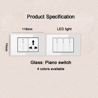 Interrupteur mural électrique élégant en verre trempé noir 120*76, double pôle 16A/10A/20A 250V US 1/2/3/4 postes, garantie 12 ans, ports USB