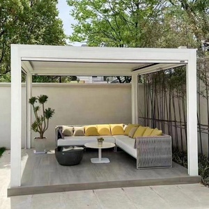<span class=keywords><strong>Pergola</strong></span> motorisée en aluminium étanche avec toit coulissant réglable, porte en verre, rideaux roulants, écran et lumières LED - Product Image 1