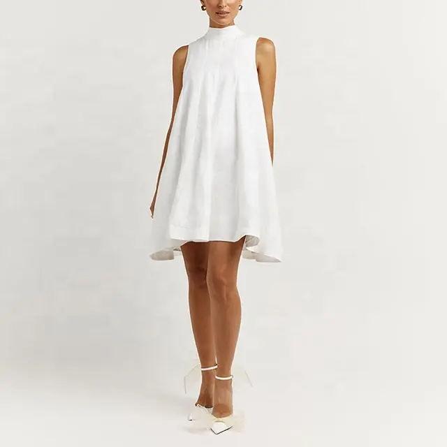 Fashion Summer Beach Casual Over Size bow back white summer dresses 2022 linen mini dress for women