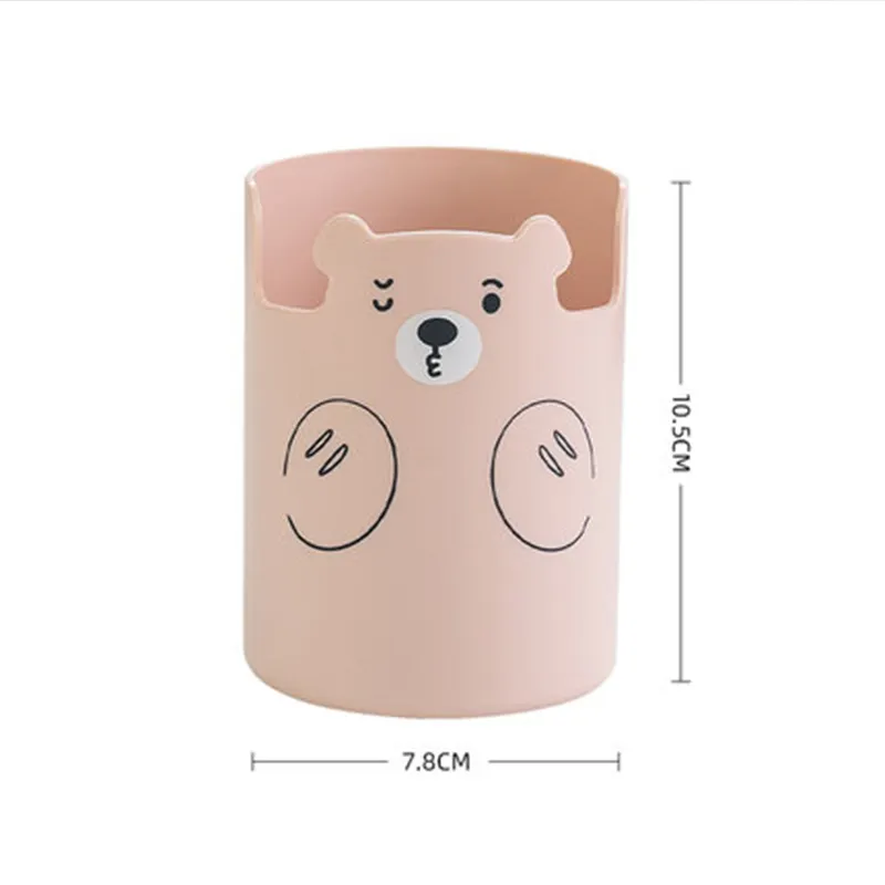 Cute Desk Pen Holder Makeup Brush Organizer With Bear Ear High Quality Office Stationery Containers Boxes With Phone Holder
