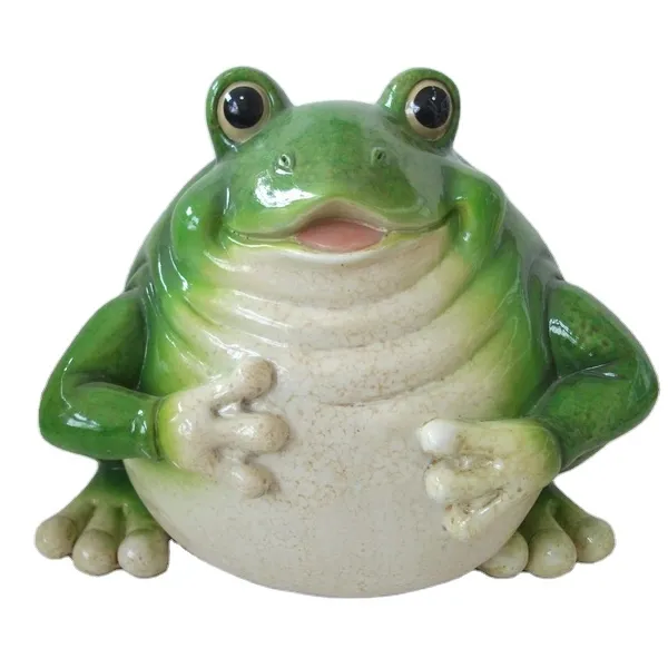 factory price Resin Frog Statue Green with Shiny Glaze Finish; Glazed Resin Statue Animal Green Flog For Garden Decoration