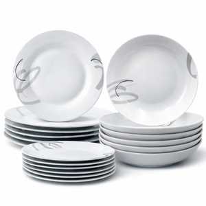Set di piatti in porcellana bianca, 18 pezzi, rotondi con decorazioni, servizio da tavola per 6 persone, piatti piani e per zuppa - Product Image 1