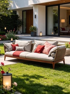 Ensemble d'extérieur moderne de luxe en rotin PE avec structure en corde et tissu imperméable pour villa, hôtel, jardin, plage et patio - Product Image 4