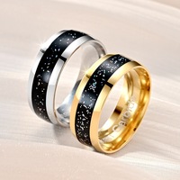 Anillo de Acero Inoxidable con Diseño de Cielo Estrellado, Banda Pulida Dorada y Plateada con Incrustaciones Negras para Hombre y Mujer, Joyería de Promesa de Boda