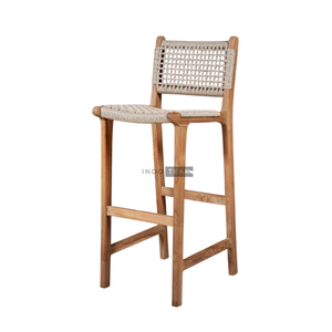 Tabourets de bar modernes Amora, structure en teck massif, assise en corde tressée, confort élégant, pour bar à domicile et salle à manger d'hôtel, utilisation intérieure et extérieure - Product Image 1
