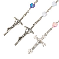 Collier chapelet catholique pour filles Collier pour femmes Prier Méditation Bleu Blanc Rose Coeur Acrylique Collier à breloques Chapelets