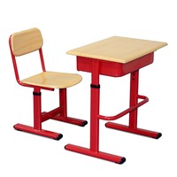 Ensemble chaise et bureau d'étudiant simple économique, hauteur réglable, 1 tiroir, design moderne, structure en acier, plateau en bois, garantie 5 ans pour salles de classe et écoles