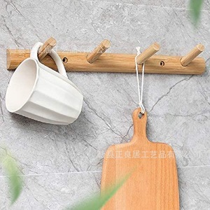 Solid Wood <b>Wall</b> Hooks Rectangle Multi Purpose <b>Hanging</b> <b>Storage</b> Rack For Kitchen Bathroom Entryway Coat Rack - Product Image 1