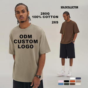 <span class=keywords><strong>T</strong></span>-<span class=keywords><strong>shirt</strong></span> d'é<span class=keywords><strong>t</strong></span>é pour <span class=keywords><strong>homme</strong></span> en coton tricoté 100% teint en fil, col rond, manches courtes, coupe ample, couleur unie, style streetwear, 280G - Product Image 1