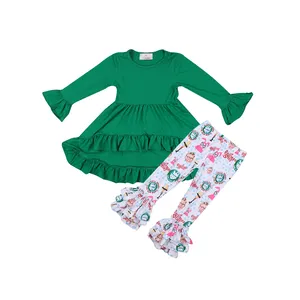Küçük kız kıyafetler baskı bebek kız fırfır etek üst eşleşen büzgülü tayt çocuk giyim setleri satış