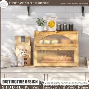 Boîte à pain double couche en bambou pour comptoir de cuisine, rangement alimentaire, organisateur de pâtisserie, style naturel, design durable - Product Image 3