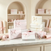 Caja Rectangular de Lujo, Papel Artístico con Patrón en Relieve y Bronceado, Caja Premium de 3 Piezas para Regalo Cosmético con Lazo de Cinta, Caja de Embalaje para Regalo