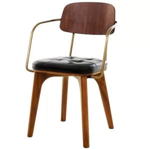 Modern Scandinavian Wooden <b>Dining</b> <b>Chair</b> PU Leather Backrest Rubber Wood Legs Armchair Cushioned Seat Metal for Restaurant Cafe - Product Image 1
