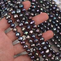 Perles d'eau douce naturelles en vrac certifiées ovales noires de 8-9 mm pour la fabrication de bijoux DIY