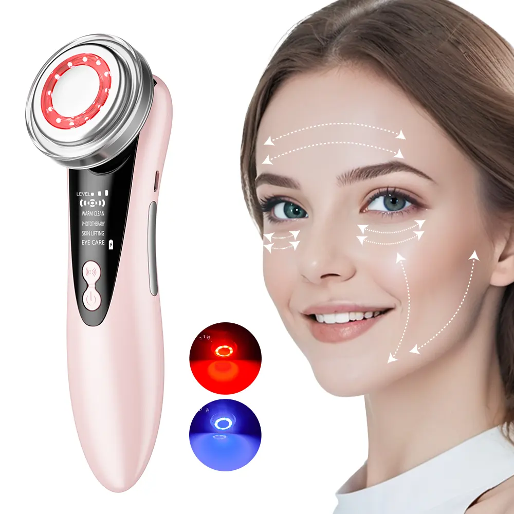 2024 Led-Gesichtsschönheitsgerät Photonen-Ausschnitt-Gesichtsmassagegerät Mikrostrom-Gesichtsmassage-Lifting-Gerät Heimgerät mit Led rot-blaulicht