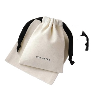 Sac en coton naturel avec cordon en jute, logo personnalisé pour bougie, motif rayé imprimé, toile, grande taille, noir - Product Image 1