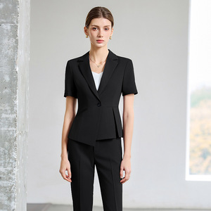 Women's Professional Navy Short Sleeve Suit Summer Thin Style Hotel Uniform Formal Wear Polyester Cotton Blend - Product Image 4