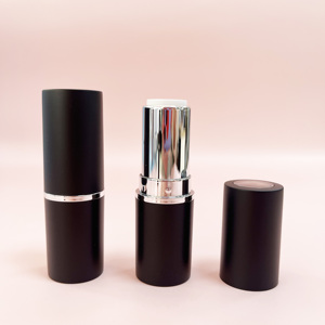 Matte Black Round <b>Lipstick</b> Tube Silver Trim ABS Material Empty Cosmetic Lip Balm Container <b>Custom</b> Logo <b>Lipstick</b> Makeup Packaging - Product Image 1