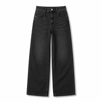 Jean vintage taille haute coupe large effet vieilli couleur anthracite amincissant et polyvalent pour femme