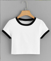 Cool Summer Vintage Fashion Neon Rib Crop Tops Fitted Bodycon Ringer Femme T-shirts