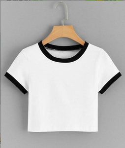 Cool Summer Vintage Fashion <strong>Neon</strong> Rib Crop Tops Fitted Bodycon Ringer <strong>Woman</strong> Tee <strong>Shirts</strong> - Product Image 4