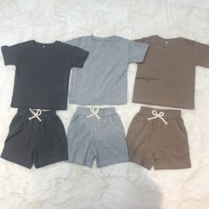 Ensemble de vêtements d'été pour garçons, vêtements pour jeunes garçons, vêtements de sport pour enfants, couleur unie, 100% coton, t-shirt décontracté + short, ensemble de tenues pour garçons - Product Image 3