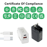 Suministro de fábrica Mini 20W Enchufe plegable Cargador USB PD 20 vatios Tipo C Cargador portátil de doble puerto para banco de energía