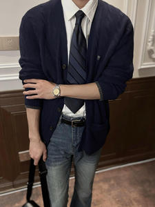 Pull en tricot torsadé automne-hiver, <span class=keywords><strong>cardigan</strong></span> à boutons, nœud brodé, col en V décontracté, manteau en coton, style anglais - Product Image 6