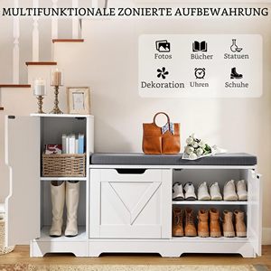 SENYU White Farmhouse Entryway <b>Shoe</b> <b>Bench</b> <b>with</b> Cushioned <b>Seat</b> and <b>Storage</b> Drawers for Hallway Furniture - Product Image 4