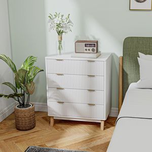 DB Offre Spéciale 4 tiroirs Double commode pour chambre à coucher tiroirs de poitrine cannelés or doigt tire 4 pieds en bois MDF blanc métal bois meubles - Product Image 2