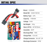 CODDAR RC LiPo Batterie 4S 1100MAH 14.8V 140C XT60 FPV Avion Quads QuadCopter Hélicoptère MultiCopter Freestyle Drone UAV