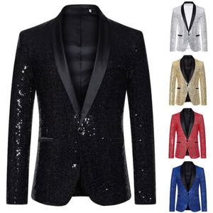 <span class=keywords><strong>Veste</strong></span> de costume élégante pour <span class=keywords><strong>homme</strong></span>, brillante, à un <span class=keywords><strong>bouton</strong></span>, pour scène, soirée, club, chanteur, <span class=keywords><strong>veste</strong></span> à paillettes - Product Image 4