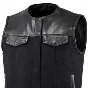 Chaleco de Motociclista para Hombre, Reversible, de Cuero y Lona Negros, Impermeable, Transpirable, Ecológico, Cuello Redondo, Tallas Grandes, Prenda Exterior - Product Image 3